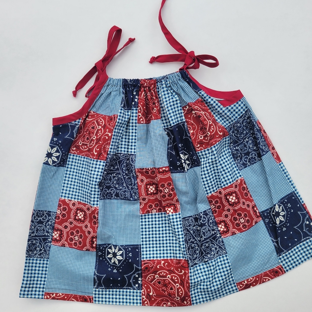 Michael Miller Bandana Patchwork Red/ Blue toddler Dress - Picture 2 of 6
